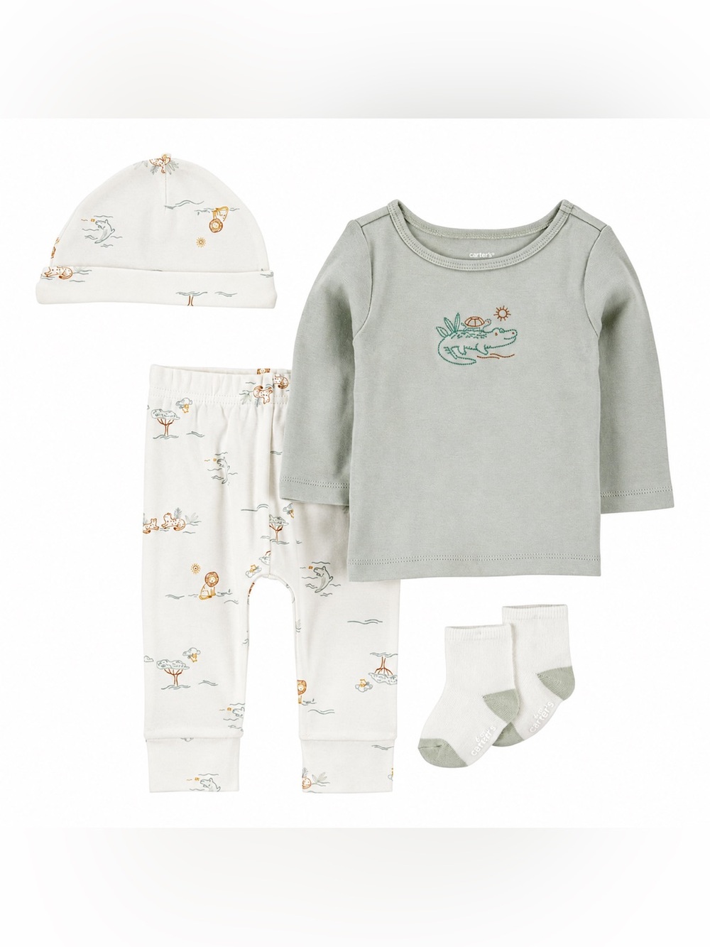 Carter’s NWT Preemie 4-Piece Outfit Set – Sage Green Crocodile 🐊